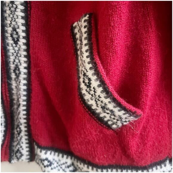 Fine Alpaca Zip Up Hooded Sweater Fair Isle Print Red Multi Size Medium Nordic - Picture 6 of 10